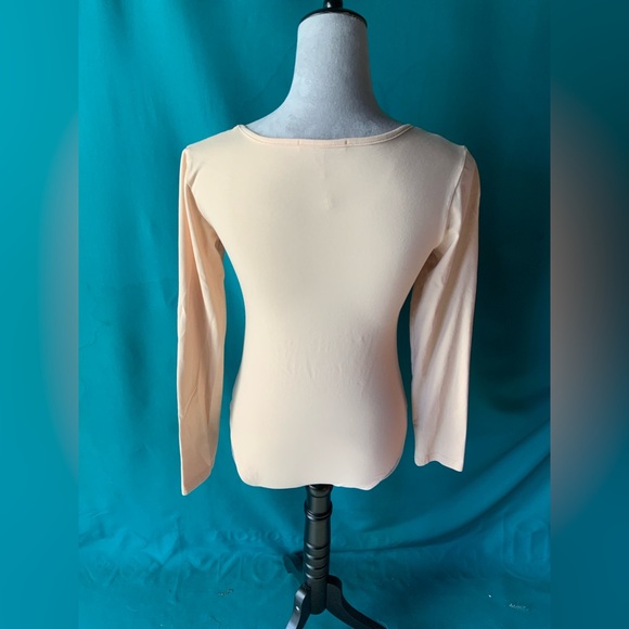 Mangopop Beige/Cream Long Sleeve Bodysuit, Square Neckline, Women’s Size MED - Picture 2 of 3